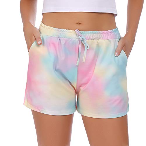 Hawiton-Damen-Pyjamahose-kurz-Spitze-Seite-Karierte-Pyjama-Hose-Baumwolle-Weiche-zum-Schnueren-Sommer-Shorts