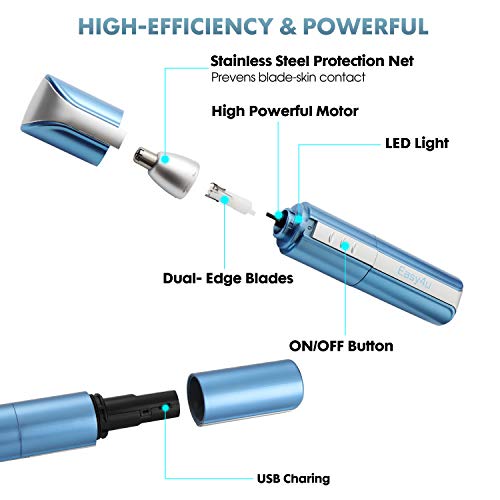 Easy4U Ear and Nose Hair Trimmer Clippers for Men & Women, Professional USB Rechargeable Eyebrow Facial Ear Hair Trimmer Painless Nose Hair Remover Waterproof with Dual Edge Blades
