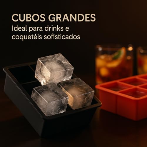 Kit 2 Forma De Gelo Silicone Cubo Grande 6 Cubos Drink Whisky (cores variadas) Flexível - Cubos Ideal Para Bebidas Frutas Doces