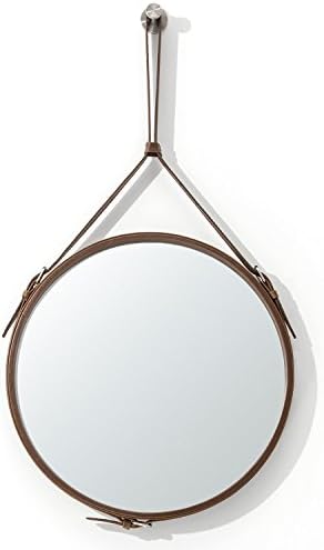 ranslen Decorative Hanging Wall Mirror,19.5 Inch Round Wall Mirror with Hanging Strap for Bathroom,Bedroom,Living Room Home Decor (Brown)