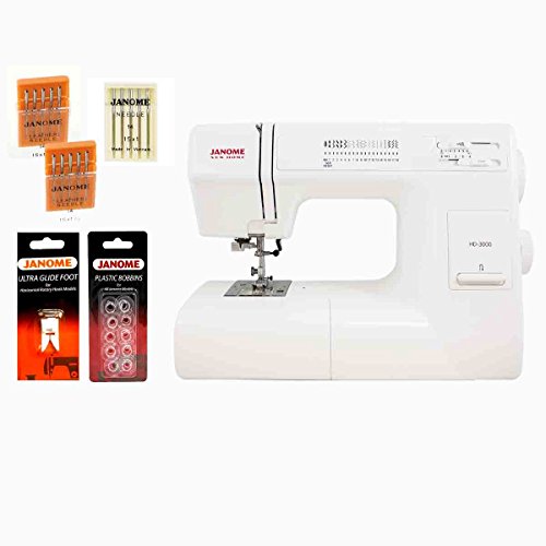 Janome HD3000 Heavy Duty Sewing Machine w/ Hard Case + Ultra Glide Foot + Blind Hem Foot + Overedge Foot + Rolled Hem Foot + Zipper Foot + Buttonhole Foot + Leather and Universal Needles + More!