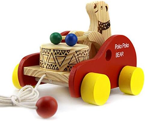 LCollections Children Wooden Beat Drums Pull &amp; Push-Rope Carts Preschool Baby Toys