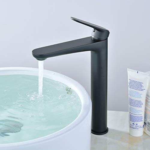 Contemporary Black Single Handle One Hole Bathroom Vessel Sink Faucet Commercial, Lavatory Vanity Vessel Sink Mixer Tap Tall Spout Deck Mount Plumbing Fixtures - Thumbnail 2