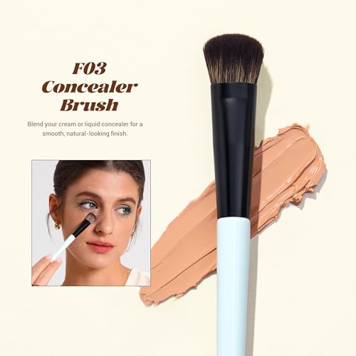 Jessup Makeup Brushes 5pcs, 3pcs Double Sided Face Makeup Brush Set, 2pcs Makeup Sponges, Premium Vegan Foundation Contour Blush Highlight Concealer Brush Gift Packaging T510