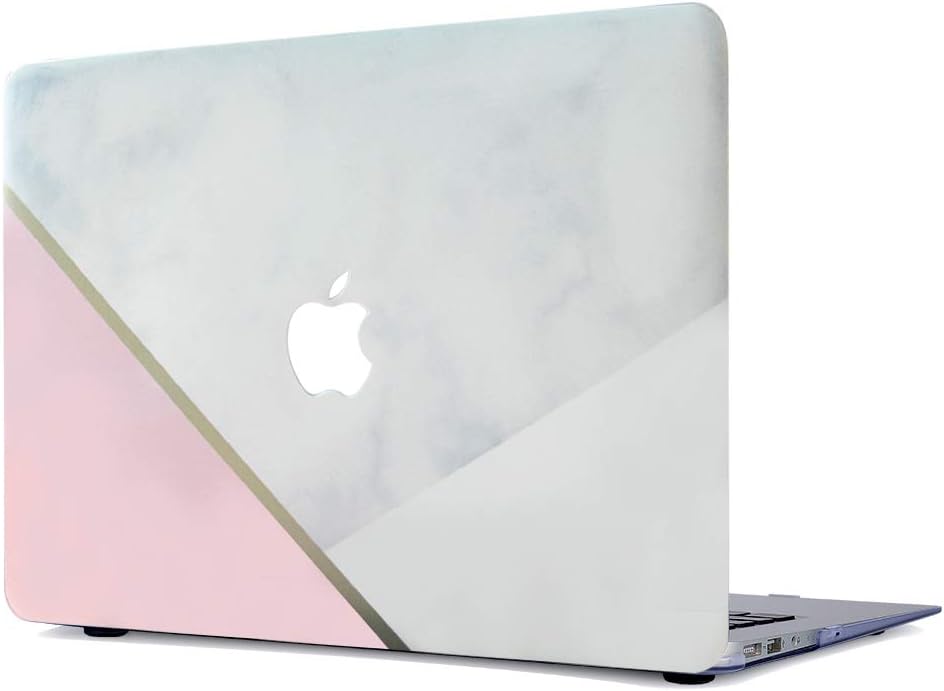 Gusumi Rubberized Plastic Case Hard Shell Cover for MacBook Air 13 Inch (Model: A1369 and A1466), Pink & Gray Marble