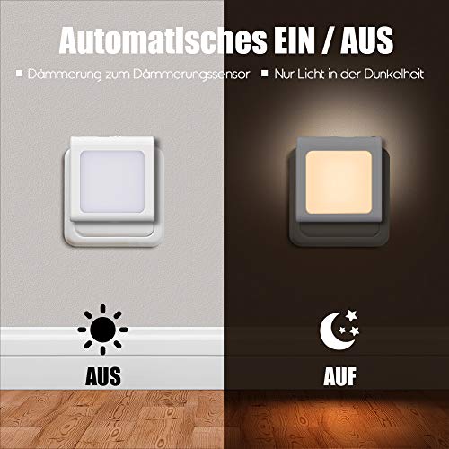 Emotionlite Night Light with Twilight Sensor, 2 Pieces Brightness Infinitely Adjustable Very Good for Children's Room, Stairs, Bedroom, Kitchen, Orientation Lamp, Warm White