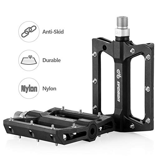 LYCAON Bike Bicycle Pedals, Nylon Fiber Body, 0.77lb/Pair Non-Slip, 3 Bearing Pedal for 9/16 Road Mountain BMX MTB Bike (Black, Nylon-Color)