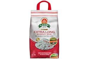 Laxmi Brand, Extra Long Grain Basmati Rice, Free Saffron Included, Made Pure, Made Fresh, Tradition of Quality Since 1972, House of Spices, Product of India (10lb)