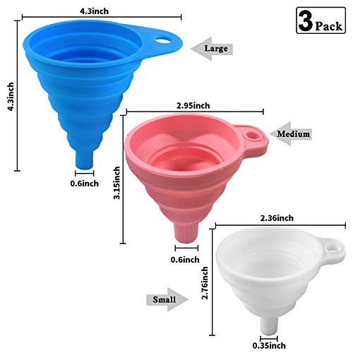 Food Grade Kitchen Funnel Set, Large/Medium/Small Size, 3PCS Silicone Collapsible Funnels for Filling Bottles, Foldable Cooking Funnel for Water Bottle Oil Liquid Powder Transfer