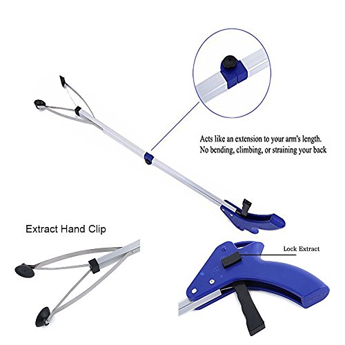 WarmClean Foldable Trash Picker, 32 inch Lightweight Aluminum Clean Tool Grabber for Pregnant Elder Disabled Hotel Garden Pool Reaching Assistant Litter Nabber Pick Up Arm Extension Reacher - Thumbnail 4