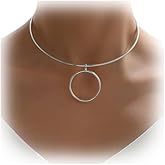 DarBudMay Simple Round Open Adjustable Choker Necklaces Metal Circle Pendant Clavicle Chain Necklace Summer Beach Neck Cuff Jewelry Statement Collar Chain Necklace for Women