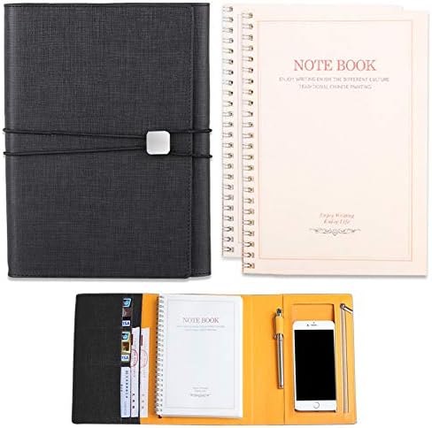 A5 Notebook, PU Loose-Leaf Multi-Item Storage Notebook Meeting Folder Folio with Card Pocket, Phone Pocket, Pen Tray etc. Gift- 1X Reserve Notebook Suit