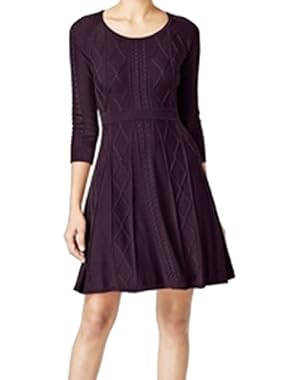 Calvin Klein Womens Small Intarsia-Knit Sweater Dress Purple S