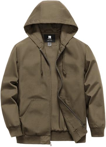 Men's Cotton Work Jacket Full Zip Up Relaxed Fit Bomber Cargo