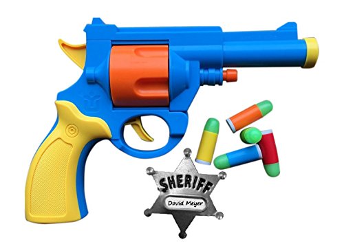 PLAYSET: .45 ACP British Bull-Dog Revolver Toy Gun with Soft Bullets, Rotating Cylinder, Top Break Action, 1:1 Replica of a .45 Bull-Dog WITH BONUS PACK of Metal Sheriff Badge and 5 Extra Bullets