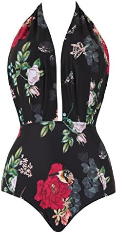 Miturn Retro One Piece Backless Bather Swimsuit High Waisted Tankini Pin Up Swimwear