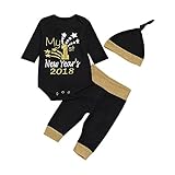 Mikrdoo Christmas Outfit My First New Years 2018 Black Romper Tops + Pants + Hat Clothes Set (12-18 Months)