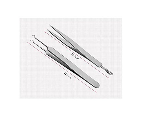 Set of 8 Professional Remove Blackheads Whiteheads Bend Straight Acne Tweezers Needle Eyebrow Clip Earpick Pimple Comedone Blemish Extractor Cleaner Tool Eyebrows Nose Hair Beauty Scissors