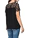 Allegra K Women's Lace Panel Upper Semi Sheer Yoke Short Sleeves Blouse L Black