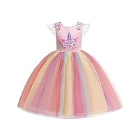 Zerayo Flower Girls Unicorn Costume Pageant Princess Party Tutu Tulle Dresses Pink 130cm/5-6Y