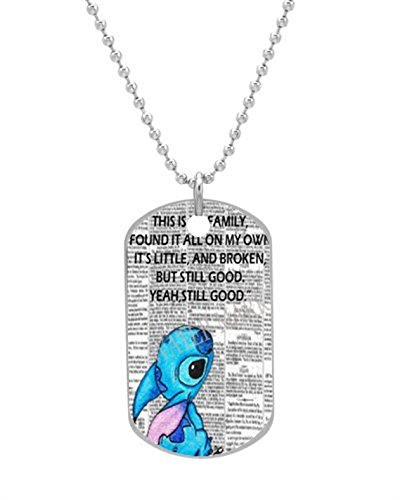 AlokozyÂ® Stitch & Lilo Series Ohana Lilo and Stitch Dog Tag Necklace includes 27" Silver Color Ball chain DT2020