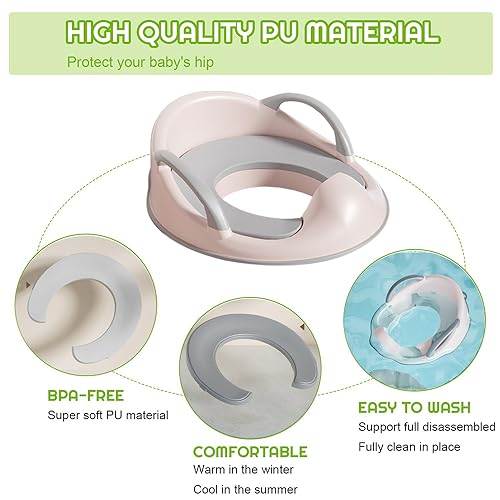 Potty Training Seat, Toddlers Toilet Training Seat with Detachable Soft Cushion, Sturdy Handle and Backrest, Toilet Seat with Baby Splash Guard for Toddlers and Kids, Fit Round Oval Toilet