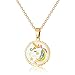 VINJEWELRY Kids Round Colorful Unicorn Pendant Necklace with Gold Chain and Girls Little Horse Earrings Studs Jewelry Set