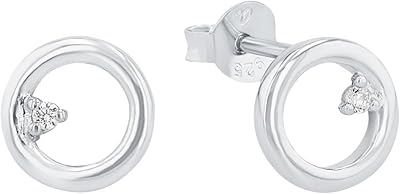 Amor Ohrstecker 925 Sterling Silber Damen Ohrschmuck, mit Zirkonia synth., 0,8 cm, Silber, Kommt in Schmuck Geschenk Box.