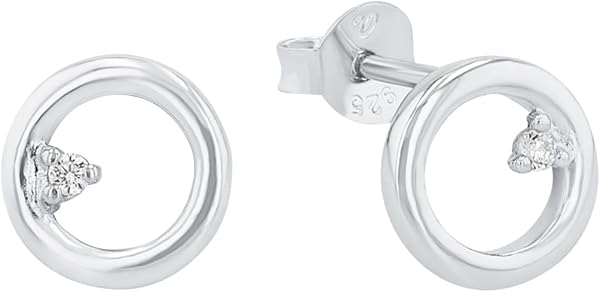 Amor Ohrstecker 925 Sterling Silber Damen Ohrschmuck, mit Zirkonia synth., 0,8 cm, Silber, Kommt in Schmuck Geschenk Box.