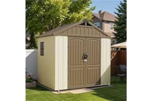 Patiowell 8 x 6 FT Plastic Outdoor Storage Shed with Floor, Resin Shed with Window and Lockable Door for Garden, Backyard, Tool Storage Use, Easy to Install in Brown (Kick-it Shed)