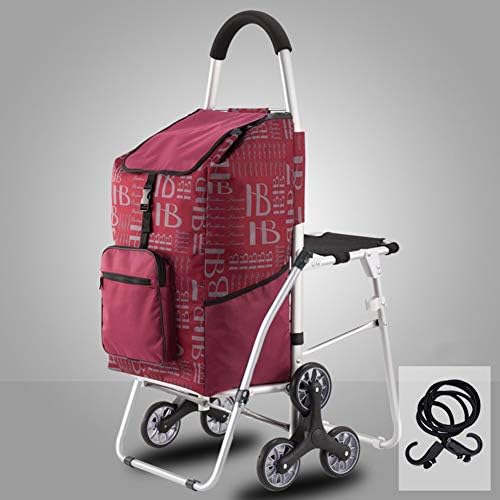 LGFV-Shopping Cart with Chair Grocery Cart Foldable Cotton Handle Suitable for Go Shopping, Travel, Go Upstairs,Red
