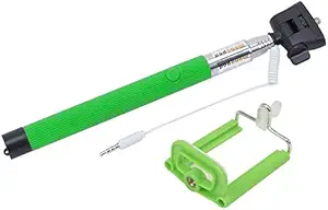 Extendable Selfie Stick Wired Phone Holder Remote Shutter Monopod iPhone Android-green