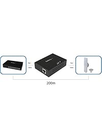 StarTech. com Extensor de 1 puerto Gigabit PoE + Repetidor PoE 802.3 at & 802.3 af   100 m (330ft)   Power Over Ethernet Extender   Extensor de red, Negro