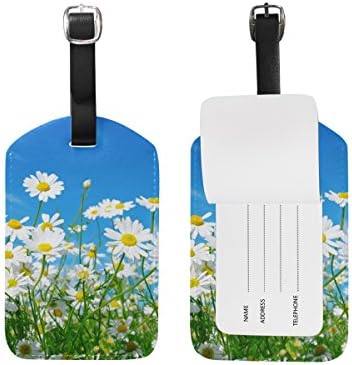 Chen Miranda White Daisies Flower Luggage Tag PU Leather Travel Suitcase Label ID Tag Baggage claim tag for Trolley case Kid's Bag 1 Piece