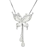Sither Butterfly Pendant Necklace for Women Long Sweater Chain Crystal Tassel Necklace Wedding Dressy Necklace Boho Jewelry for Winter Evening Party Christmas Gift