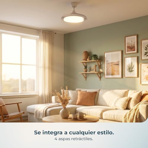 Ventilador de Techo con Luz con Aspas Retráctiles EnergySilence Aero 4500 Puzzle Invisible Black&DarkWood. 30W, Motor DC, Diámetro 42", Luz LED, Mando, Temporizador, Función Verano/Invierno