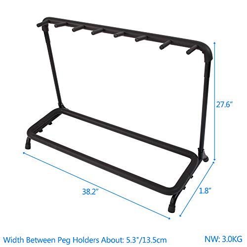 Kuyal Guitar Stand 7 Holder Guitar Display Rack Multi Guitar Storage Padded-Foam Rails- Black (7 Holder)