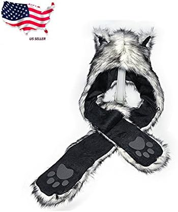Animal Hood 3 in 1 Faux Fur Hat Mittens Ears and Paws Spirit