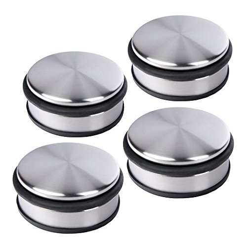 Schramm® Door Stops Solid Stainless Steel Approx. 10 x 4 cm with Rubber Ring Silver Door Stopper Heavy Door Stopper Pack of 4