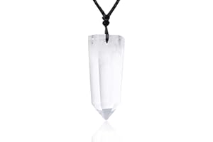 Runyangshi Healing Crystal Pendants, Single Pointed Natural Crystal Quartz Necklace 6 Faceted Chakra Crystal Wand Stone Reiki Energy