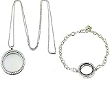 Buytra 2 Pack Living Memory Floating Charm Glass Locket Pendant Necklace Bracelet Set for Women Girls Jewelry Making, Silver