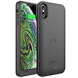 Alpatronix iPhone Xs Max Battery Case, Ultra Slim Portable Protective Extended Charger Cover with Qi Wireless Charging Compatible with iPhone Xs Max (6.5 inch) BXXt Max - (Black)