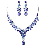 FAYBOX Glamorous Crystal Rhinestone Beading Necklace Earrings Wedding Jewelry Sets Royal blue