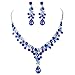 FAYBOX Glamorous Crystal Rhinestone Beading Necklace Earrings Wedding Jewelry Sets Royal Blue