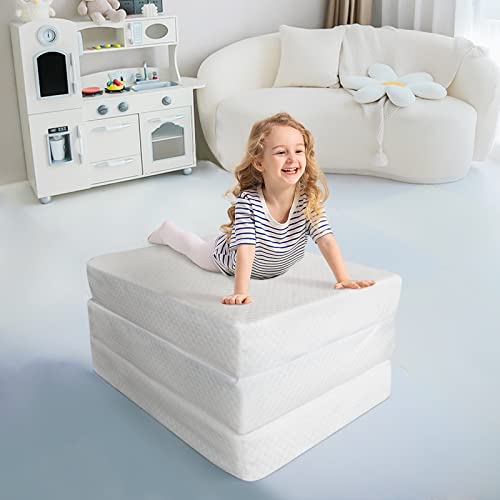 Toddler Nap Mat Bed Tri Folding Mattress Topper with Waterproof Bamboo