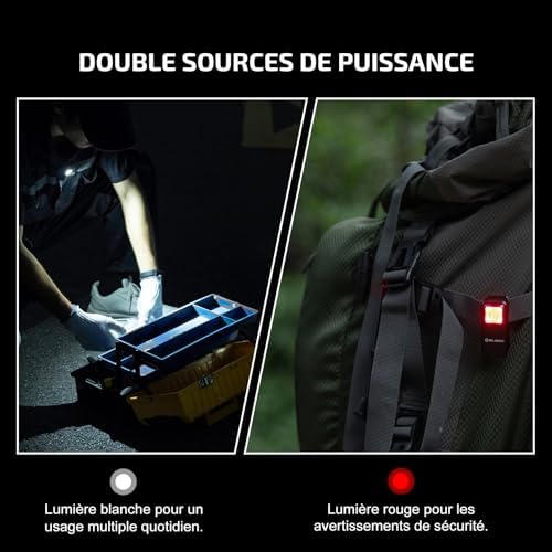 Oclip Mini Lampe de Poche à Clip Source Rouge et Blanche 300LM 70M
