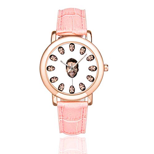Personalized Family Faces Photo Watch Custom Pink Leather Strap