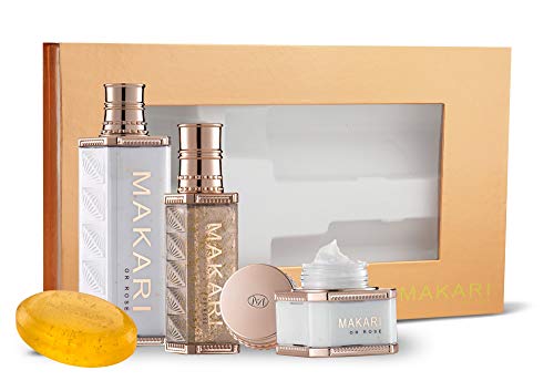 Makari 24K Gold Limited Edition Gift Set – Includes Beauty Milk, Lightening Serum, Night Treatment Cream & Lightening Bar Soap