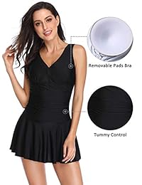 MiYang Traje de baño de una pieza, tipo vestido, de talle grande, con estampado floral, que moldea la figura, para dama.