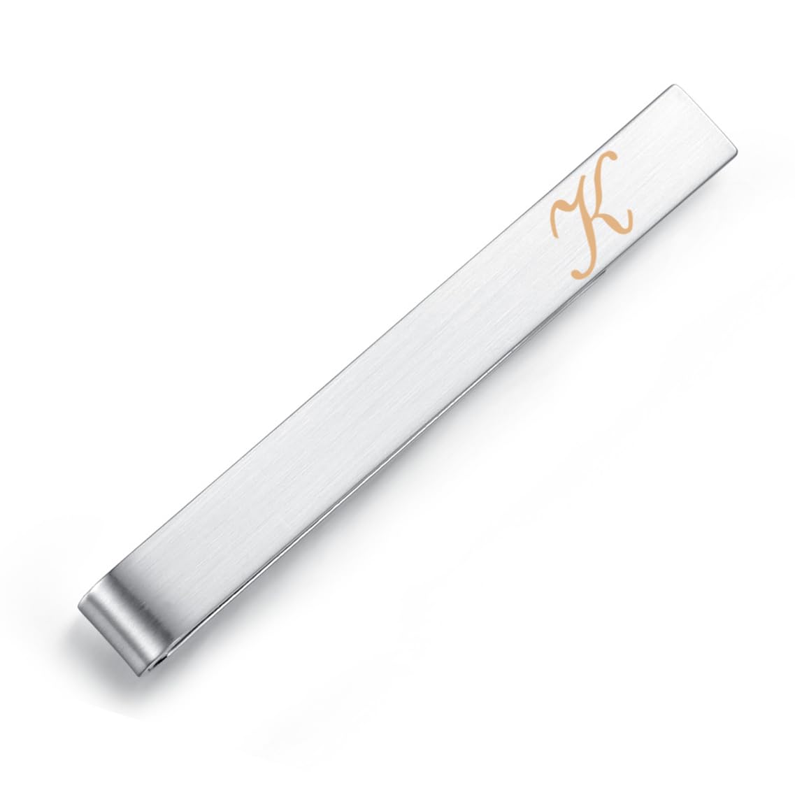 HONEY BEAR Mens Initial Alphabet Letter Tie Clip Bar - Normal Size for Business Wedding Gift,5.4cm,Brushed Silver A - Z (K)